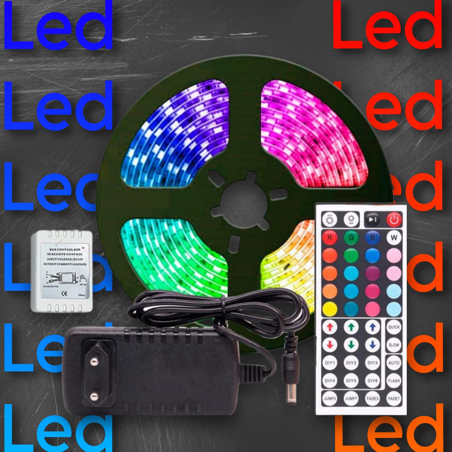 Fita LED RGB 5050 - c/fonte & controle remoto